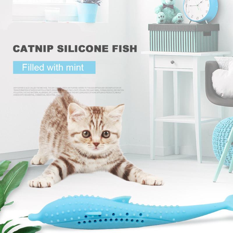 

Pet Cat Toothbrush Toy Fish Shape For Cat Mint Catnip Flavor Silicone Molar Stick Cats Teeth Cleaning Toys Cats Scratcher