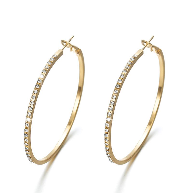 

Designer Jewelry Creative diamond inlaid alloy Hoop earrings women's Huggie European and American exaggerated earrings wholesale
