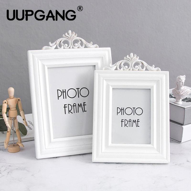 

1pcs White Vintage Wood Manual Carved Photo Frame European Style Creative Gifts Wedding Supplies Desktop Frames Home Decor