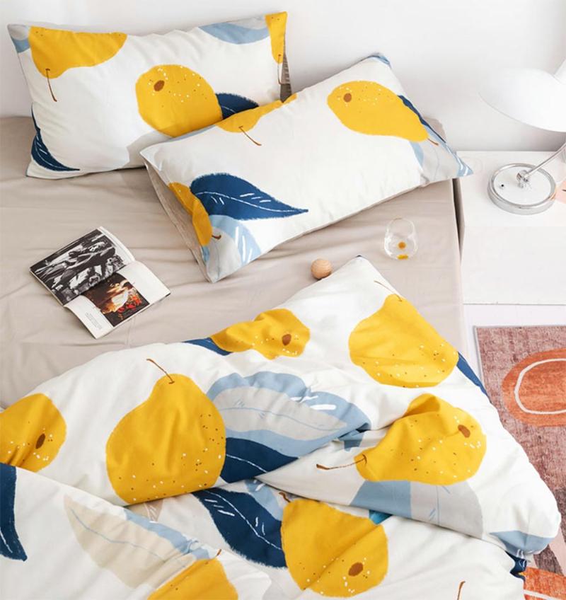 

Cartoon yellow pear bedding set kid, full queen king 60s cotton single double home textile bed sheet pillow case duvet cover, Color 02