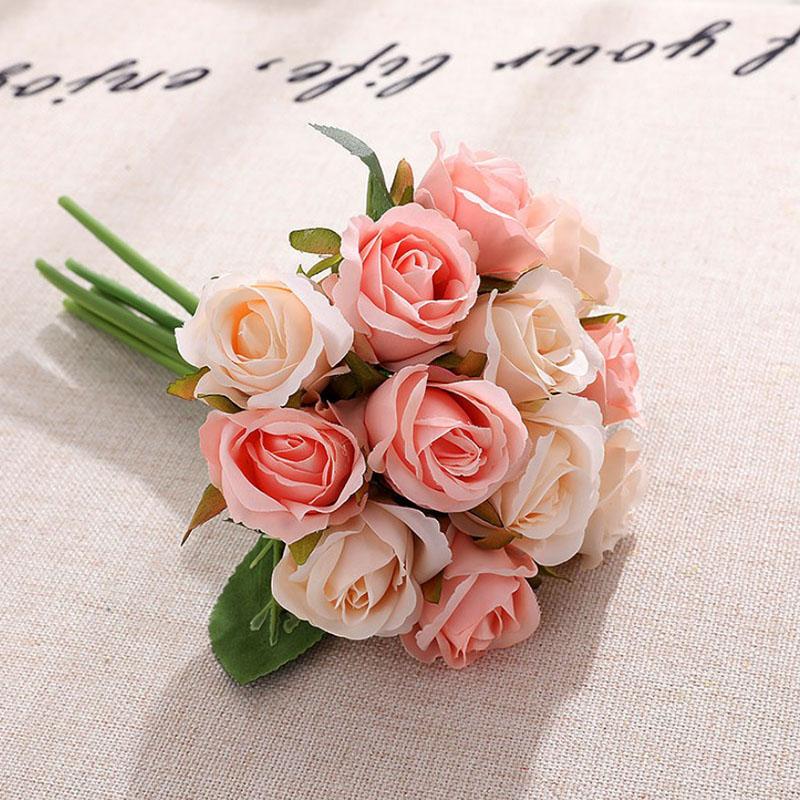 

12 pcs heads rose flower bouquet Artificial Flowers Wedding decoration roses silk flowers 25 cm high, Pink