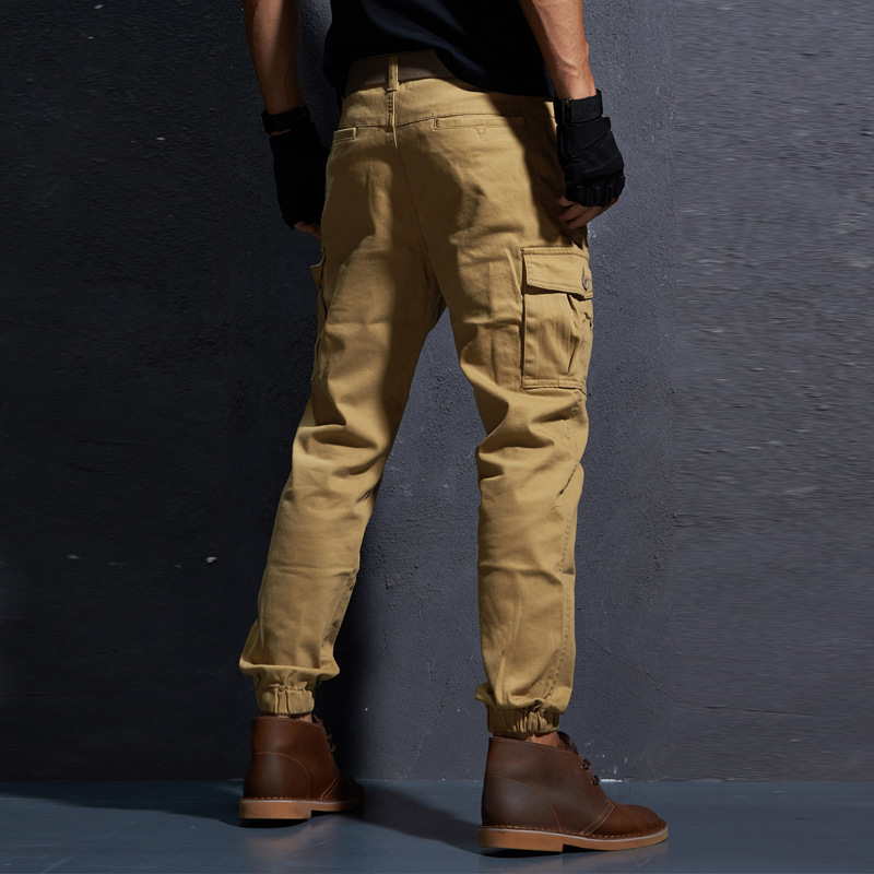 

2021 New of the Men Adjusting Stretched Thin Military Cargo Multi Pocket Trousers Cotton Ankle Jogger Length C9oh, Army green