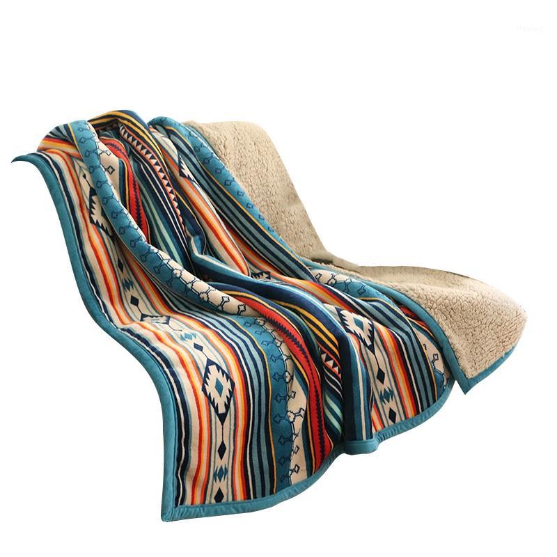 

BESTSJ Super Soft Retro Flannel Wool Sherpa Bohemian Couch Blanket Throw Sofa Portable Car Travel Blanket1