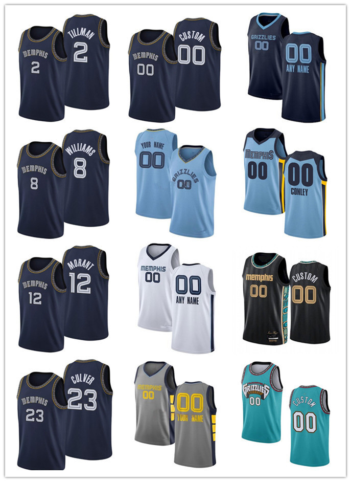 

75th Men Women Youth Memphis's Grizzlies's 35 Killian Tillie 8 Ziaire Williams 23 Jarrett Culver 2 Xavier Tillman Custom Basketball Jersey, Color