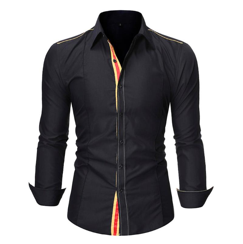 

Vogue Men Shirt Long Sleeves Summer Autumn Boy Fashion Solid Style Design Smart Shirts Tops Dress Shirt Business Wear, Black