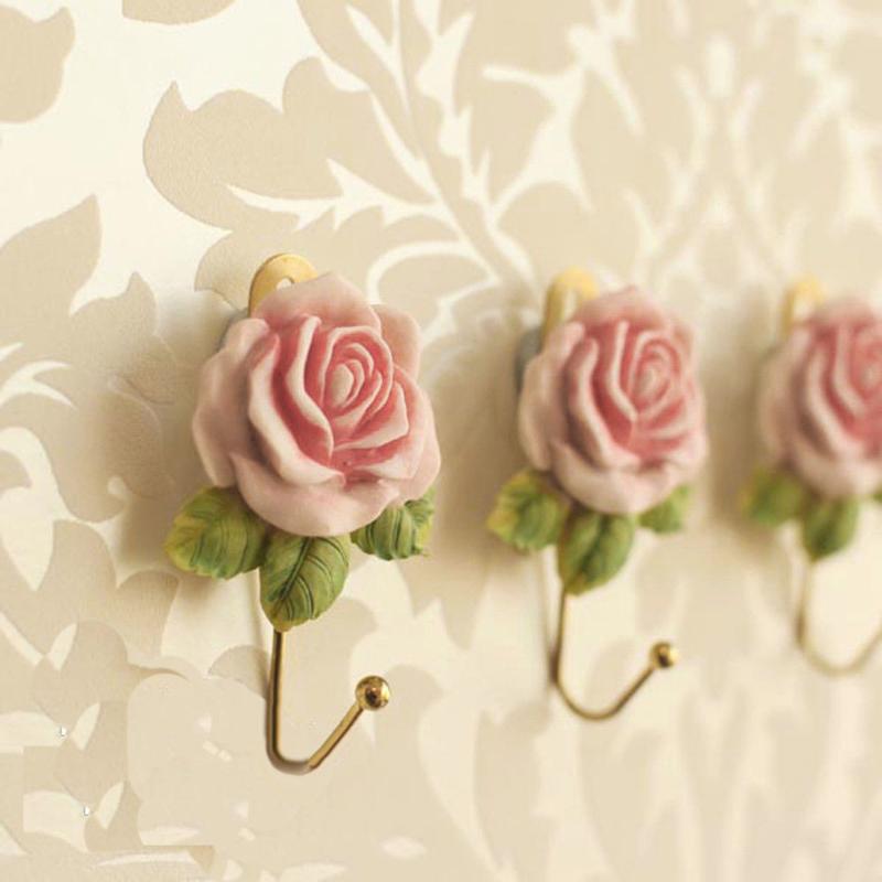 

Hook rose single hooks Wall Sticky Hook Mounted Hanger Flower Resin for Coat Hat Robe Bathroom Towel Useful kitchen storage 7.30