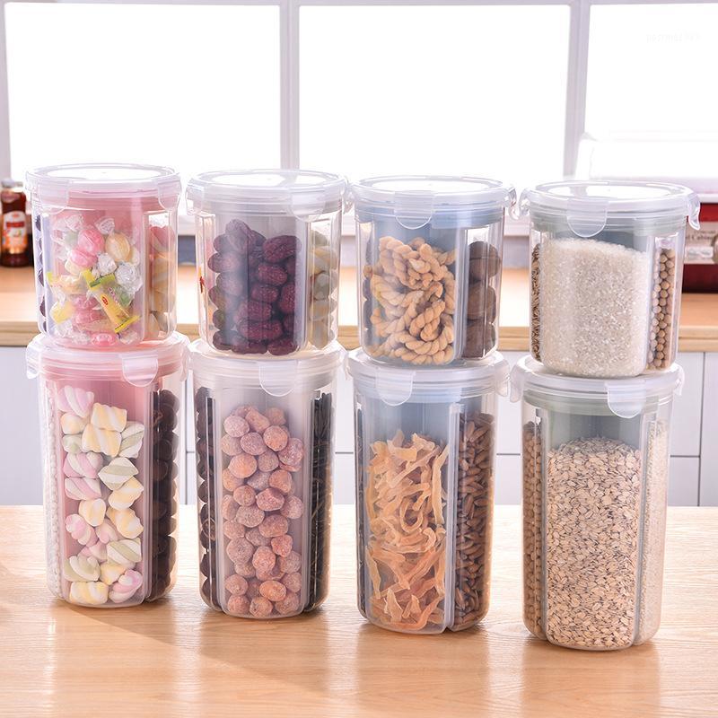 

Separator Storage Container Plastic Container Kitchen Storage Box Jars Cover Rotatable 3/4 grids R20221