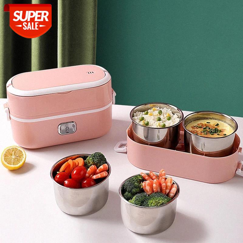 

Stainless Steel Electric Lunch Box Thermal Heating Food Steamer Cooking Container Portable Office Mini Rice Cooker 220V 2L Large #M52e
