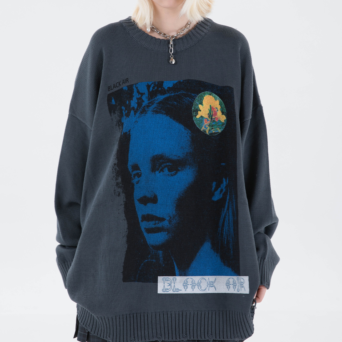 

2021 New Hip Hop Streetwear Mens Knitted Autumn Harajuku Beautiful Girl Sweater Oversize Cotton Loose Pullover Men Clothing Alfi, Gray