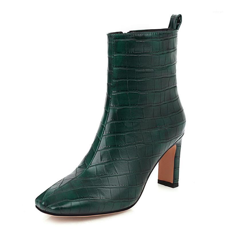 

Fashion Wester Cowboy Boots For Women Square Toe Women's Autumn Winter Boots Snake Leather Short Ladies Large Size 481, Black