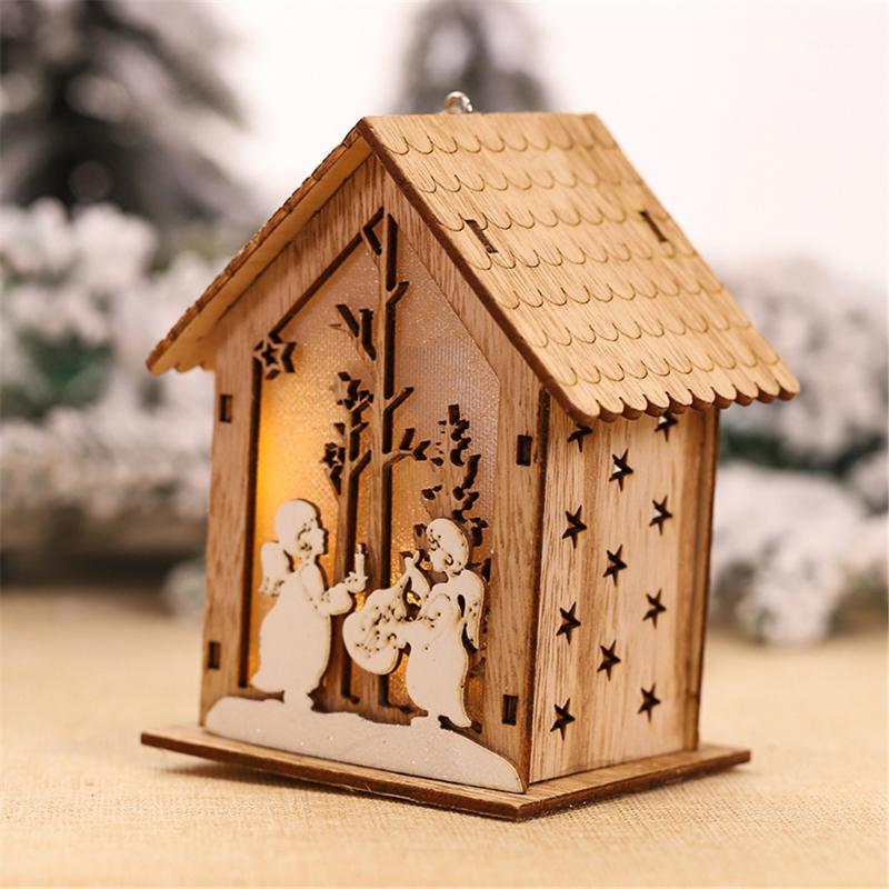

LED Light Christmas Decorations For Home Wood House Cute Christmas Tree Hanging Ornaments Holiday Decoration kerst decoratie1