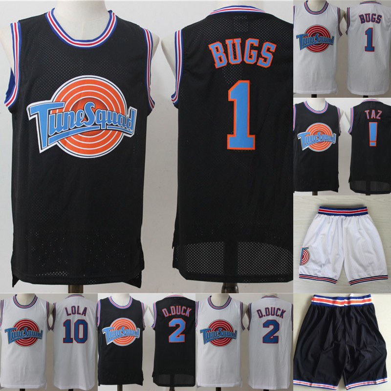 

Mens Tune Squad Space Jam Movie Jersey 1 Bugs Bunny 2 Daffy Duck 1/3 Tweety Bird 10 Lola Bunny All Stitched Basketball Jerseys, Black;red