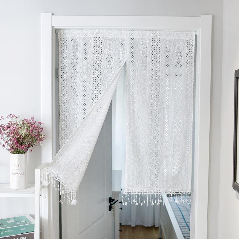 

100% Cotton Curtains Door Curtain home decor Cortina Crochet Lace Curtain With tassel White Kitchen Blinds decorative