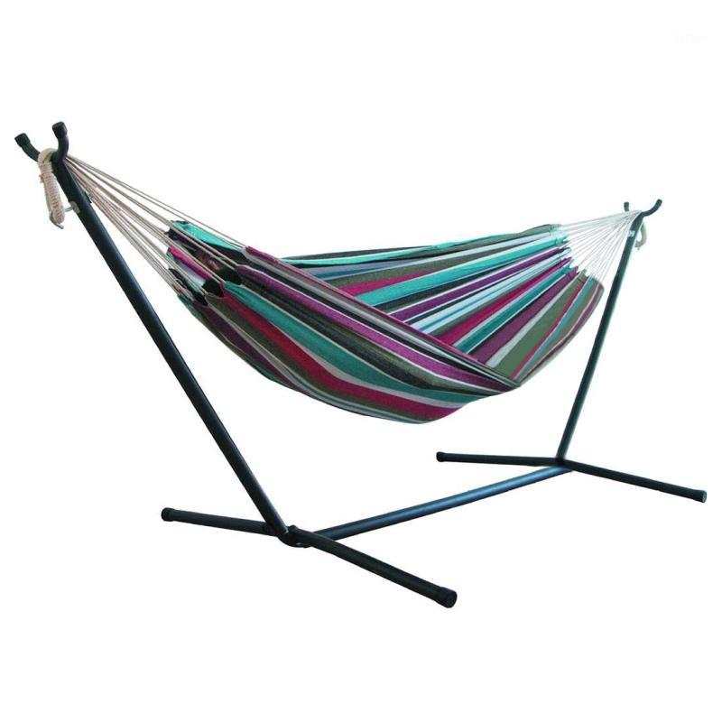 

1-2 Person Portable Outdoor Camping Hammock Striped Hammock Leisure Bed Thickened Canvas 1 Hanging Bed Sleeping Swing1, As pic