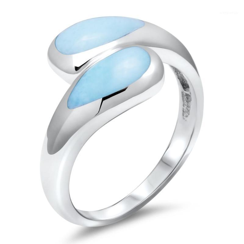 

Cluster Rings High Quality Natural Larimar Women Silver 925 Sterling Jewelry Engagement Wedding For Gift, Golden;silver