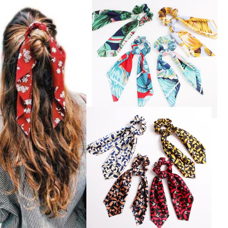 

New Floral Leopard Bow Scrunchie Women Hair Scarf Boho Elastic Hair Bands Rope Girls Ties Headband Accessories