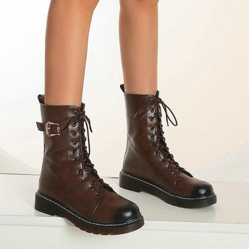 

ZawsThia western cowgirls boots round toe high quality platform woman shoes winter cross-tied boots extra big size 34-481, Black