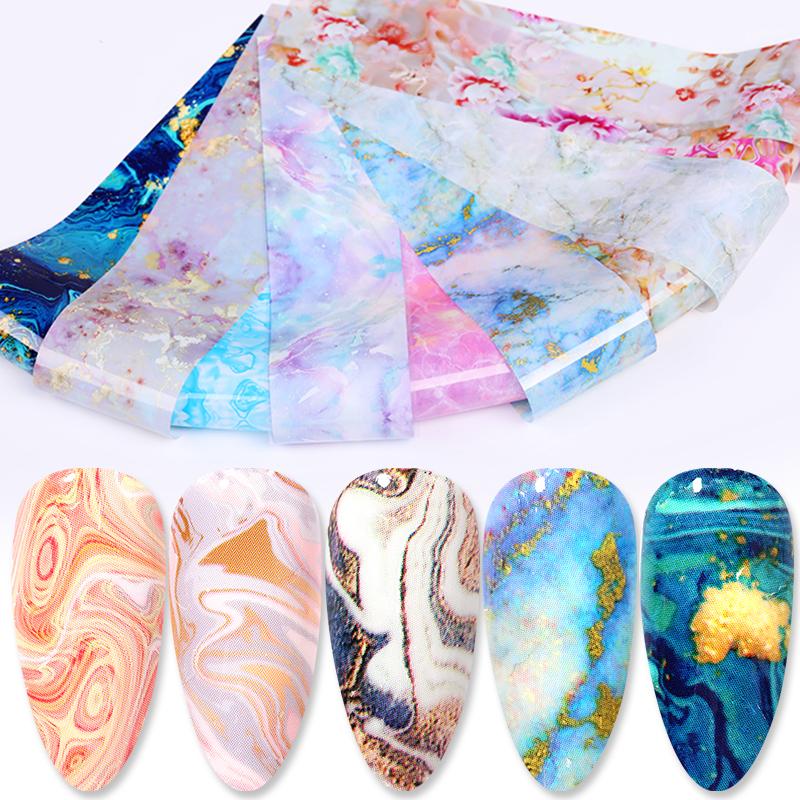 

10 Pcs Nail Foils With Marble Flower Gilding Pattern Vintage Nail Transfer Foil Nails Art Decorations 4*20cm, 10pcs-6
