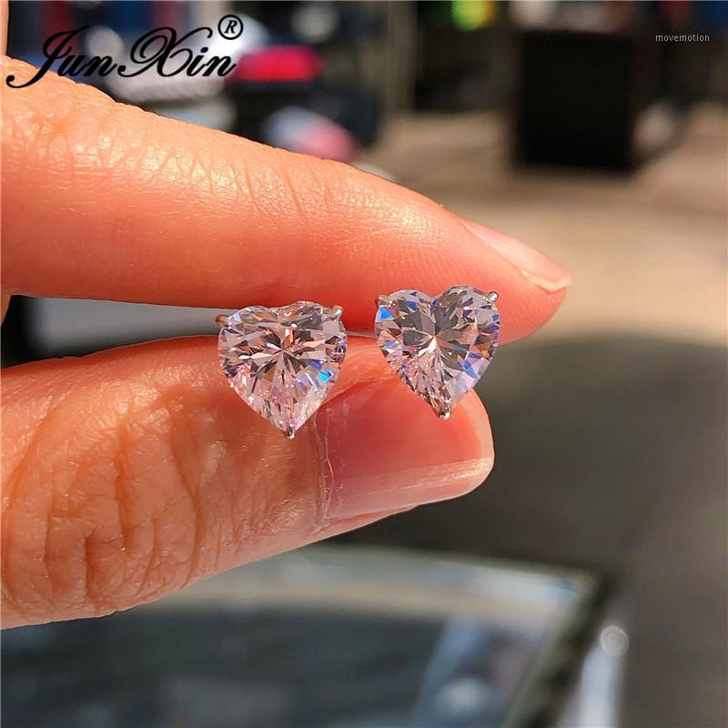 

Girls Cute Heart Stud Earrings For Women White Gold Color Brilliant White Zircon Blue Purple Austrian Crystal Wedding Studs Cz1