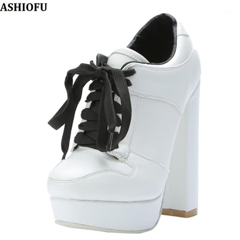 

ASHIOFU Handmade Womens Chunky Heel Pumps Cross Lace-up Party Prom Dress Shoes Platform Fashion Evening Court Shoes1, As pic