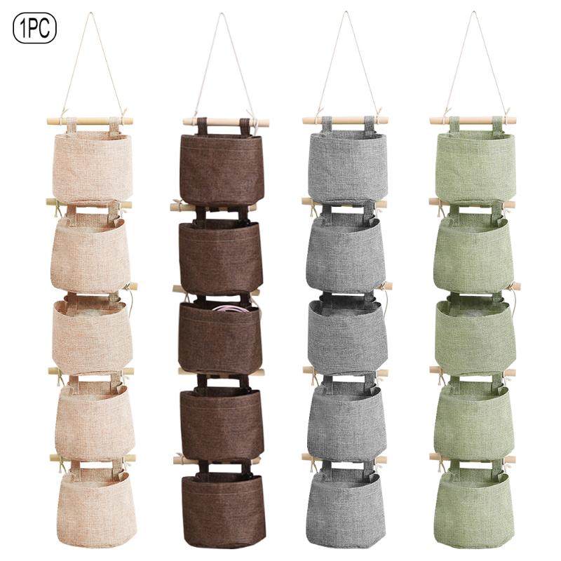 

Sundries Wall Door Pockets Closet Organizer Bathroom Home Decor Cotton Linen Detachable Hanging Storage Bag Foldable Bedroom, Green