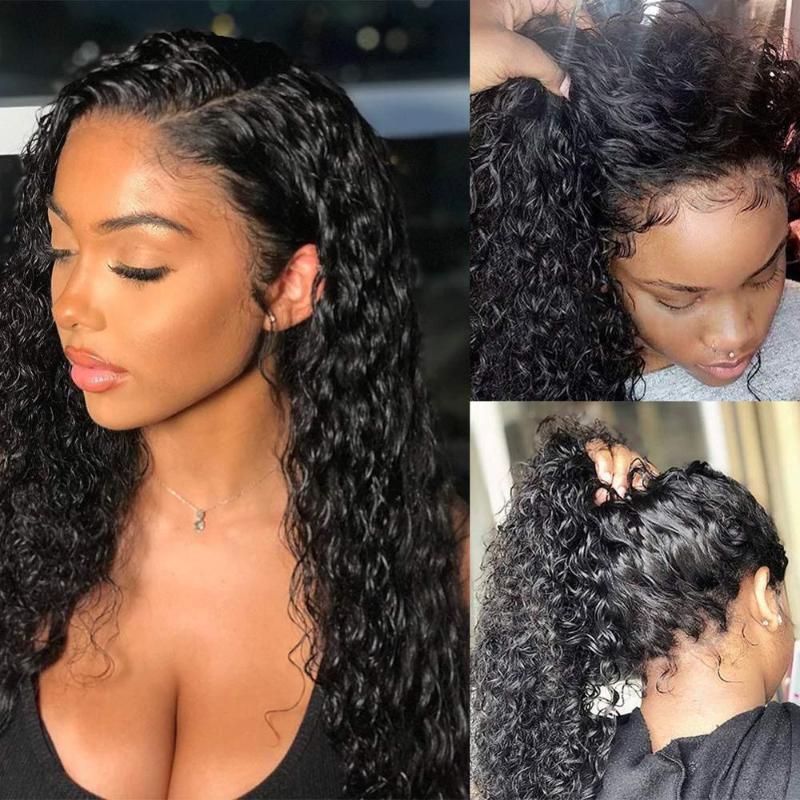 

30 Inch Full Afro Curly Bob Lace Front Human Hair Wigs Short Water Deep Wave Kinky Frontal Wig Pre Plucked For Black Woman, As pic