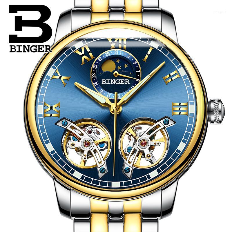 

Wristwatches Double Tourbillon Luxury Men Watch Automatic Mechanical BINGER Relogio Masculino 2021 Skeleton1, 10