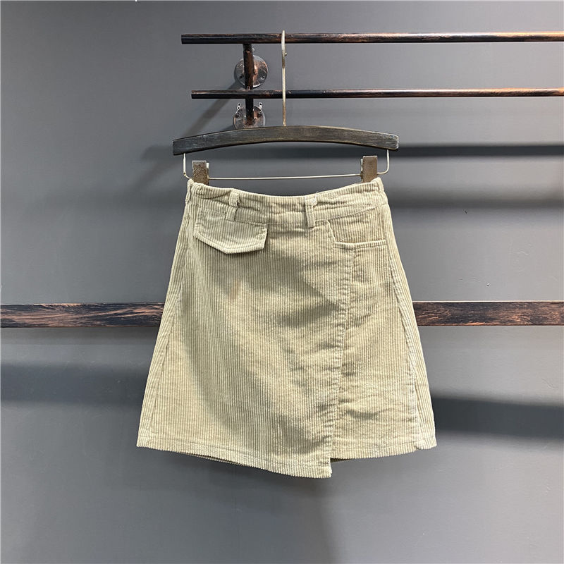 

Autumn 2021 New and winter women's streetwear high mini-velvet asymmetric woman apricot skirts black coffee y420 OA2C