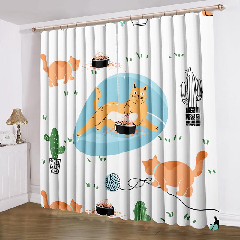 

Cats/Cat Window Curtains 2 Panels Cactus Window Treatments 3D Print Home Textile Drapes For Living Room Curtain, As picture