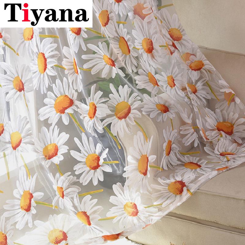 

Modern Sun Floral Tulle Curtains for Living Room Bedroom Kitchen Luxury Sheer Curtains for Window Tulle Drapes JK180Y, Orange