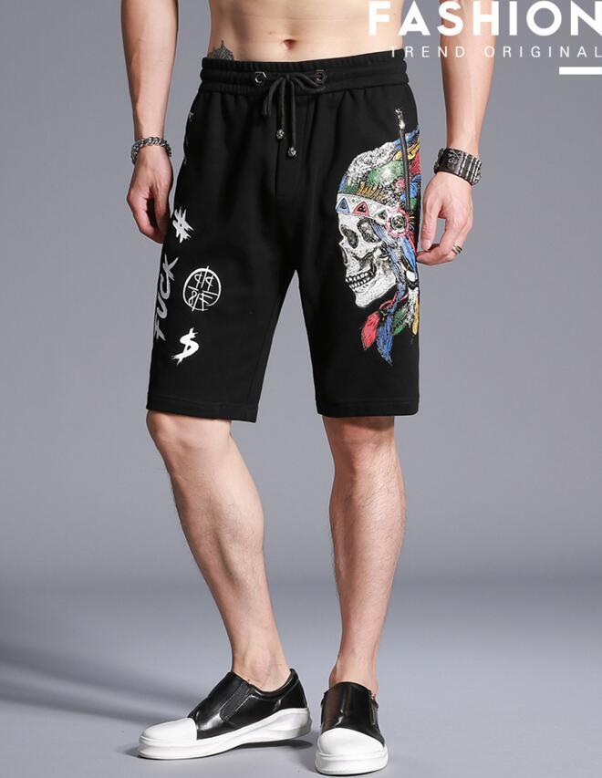 

Skull Imprinted Personality Shorts the Brand of New Summer Men Short 792 5qcn, Black