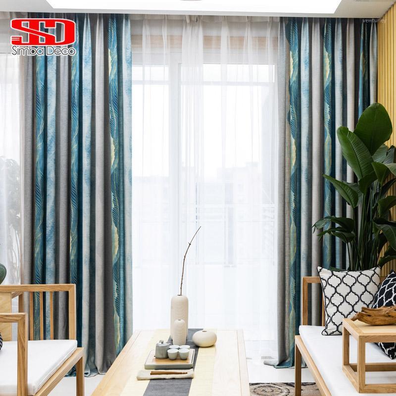 

Retro Ink Painting Curtains for Living Room Printed Blue Thick Cotton Drapes for Bedroom Kids Blinds Window Treatments Panel1, Curtain