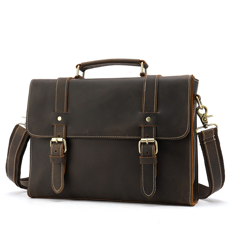 

2020 Portable Leather Briefcase Computer Bag Office Bags Men Business Suitcase Tote for Document 5v0a, Coffee