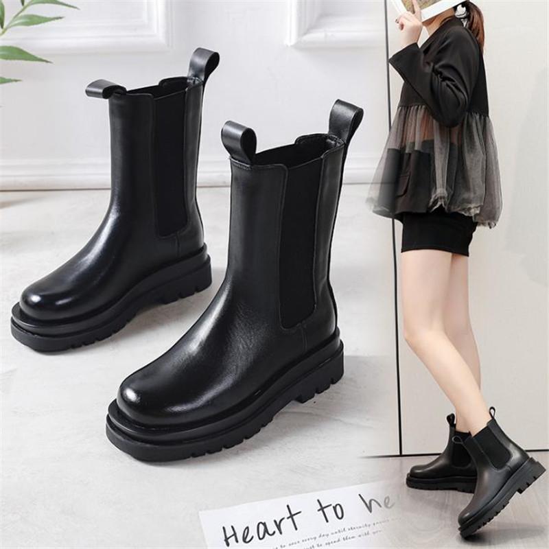 

boots women's 2021 new women's boots thick soled short leather chimney1, Short tube