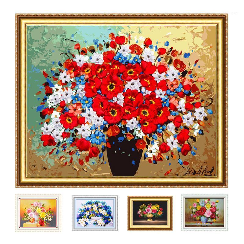 

DIY Ribbon Embroidery kit, Easy Handwork Needlework for Beginner, Cross Stitch kit Flowers Wall Painting Home Accessories1