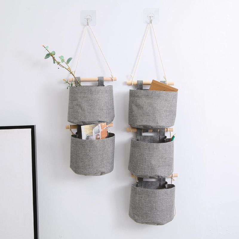 

Removable Door Wall Storage Bag Hanging Fabric Storage Bag For Underwear Hanging Pocket 3 Pockets Rope Home, Brown