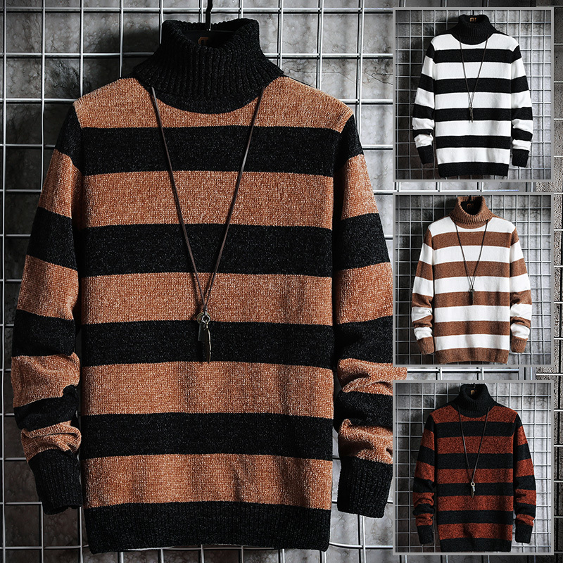 

turtleneck shirt Long sleeve thin Male fine knitted sweater, Black and white.