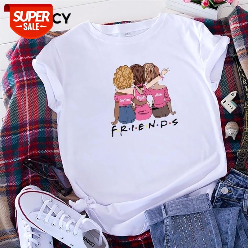 

JFUNCY Plus Size Woman Tops 2020 New Women Cotton T Shirt Best Friends Cartoon Printed Female Tee Summer Short Sleeve T-shirt #AO7T, White