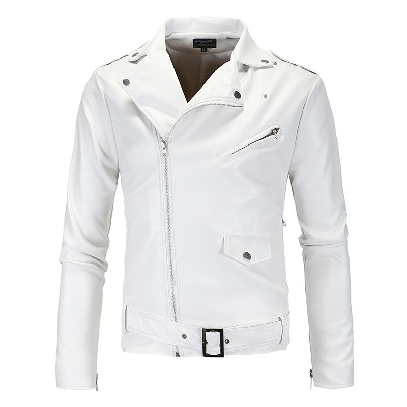 

New Men's PU Leather Criss-cross Splice Small Suits Popular Black Zipper Jacket Black White Coat Motorcycle Jackets