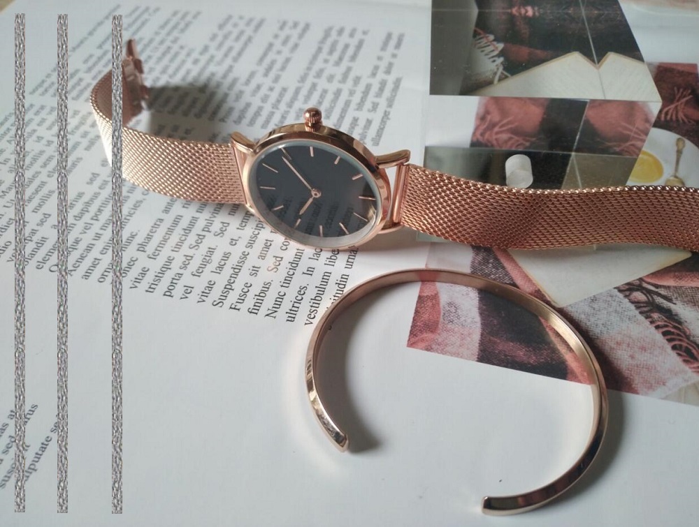 

Simple designer women stainless steel waterproof 32mm clock bracelet Montede fashion gold cuff bracelet ladies watch, Slivery;brown