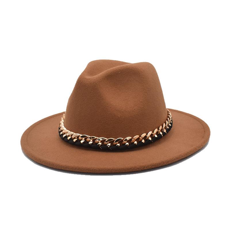 

Fedora Hats Khaki Black Chain Belt Wide Brim Men Women Hat Jazz Caps Felt Cowboy Vintage Luxury Winter Women Hats New, Sm-cs-2navy