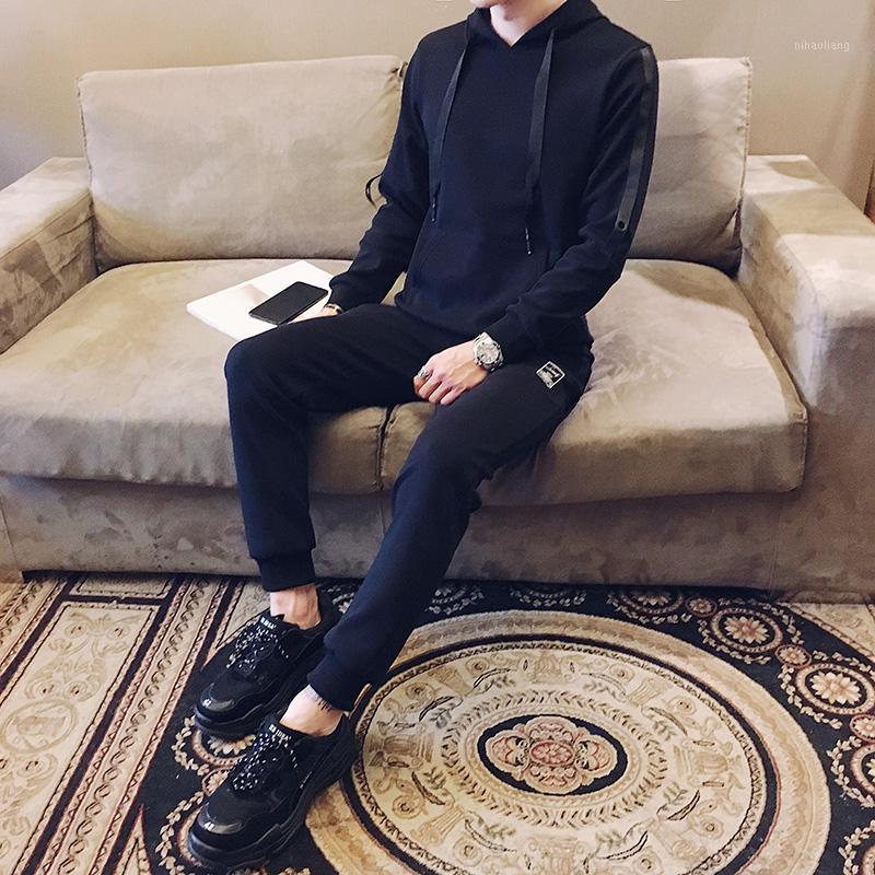 

Men's Set Fashion Spring 2 Piece Sporting Suit Jacket+Pant Sweatsuit Clothing Tracksuit Sweatshirt Sportswear1, Black