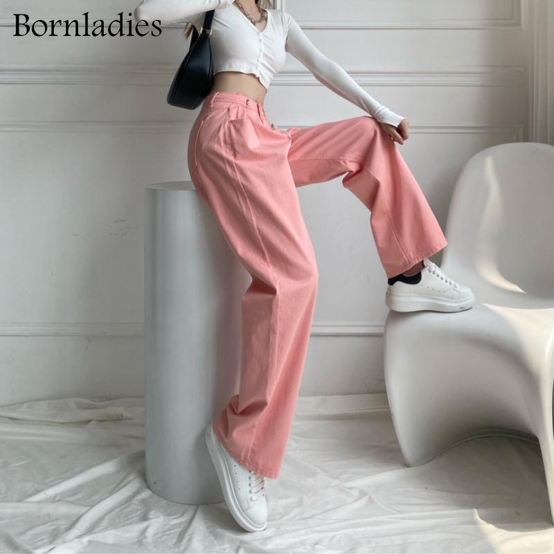 

Women's Jeans Bornladies Woman Straight Long Purple High Waist Full Length Cotton Denim Pants Female Widel-leg Floor Trousers, Blue
