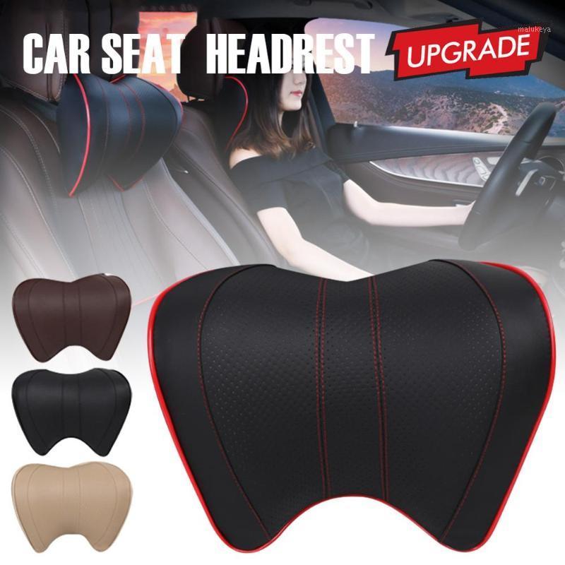 

New Updated Car Headrest Neck Pillow Black PU Leather With Adjustable Strap Auto Cushion Vehicular Seat Headrest Accessories1