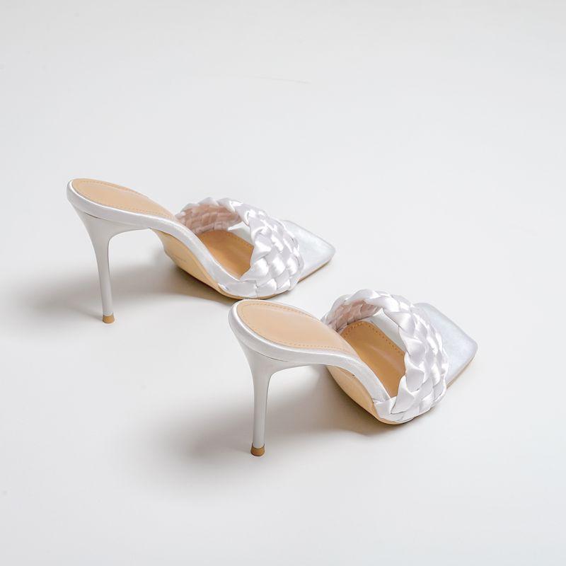 

Shoes Ladies' Slippers Low Women Heels Square Toe Big Size High Slides Basic Rome Rubber PU Fabric Hoof Super Shoes Ladies