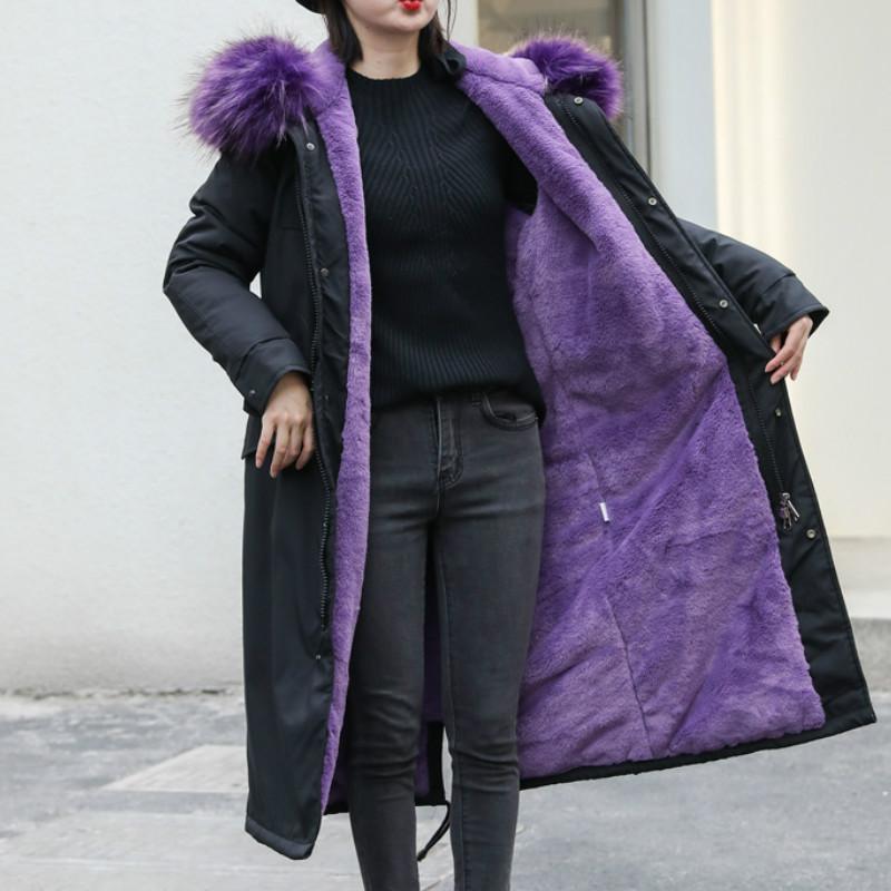 

2020 Women Parkas Plus Size Loose Female Winter Coat Thick X-long with Fur Liner Ladies Coats and Jackets Solid Hooded Outerwear, Black