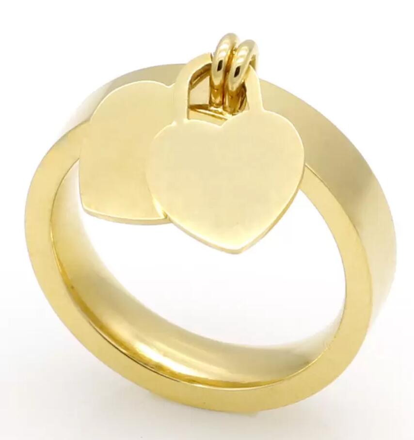 

Designer Ring Fashion Jewelry 316L Titanium Gold Plated Heart Ring T Letter Double Heart Girls Birthday Gifts