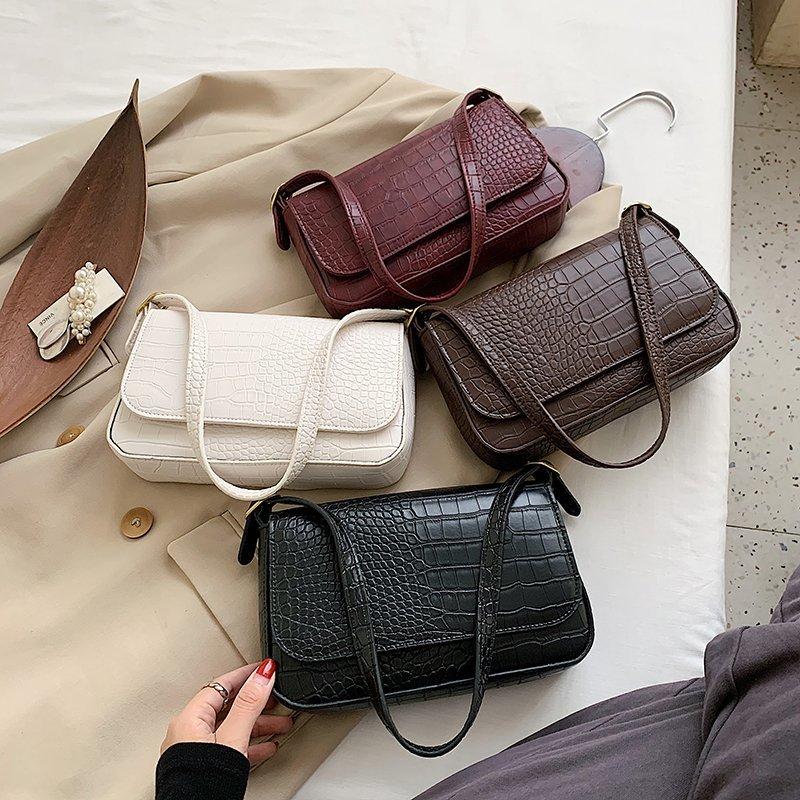 

Fashion Luxury Women Shoulder Underarm Bag Lady Casual Solid Crocodile Handbag Female Burgundy Leather Party Small Square Bags, Black