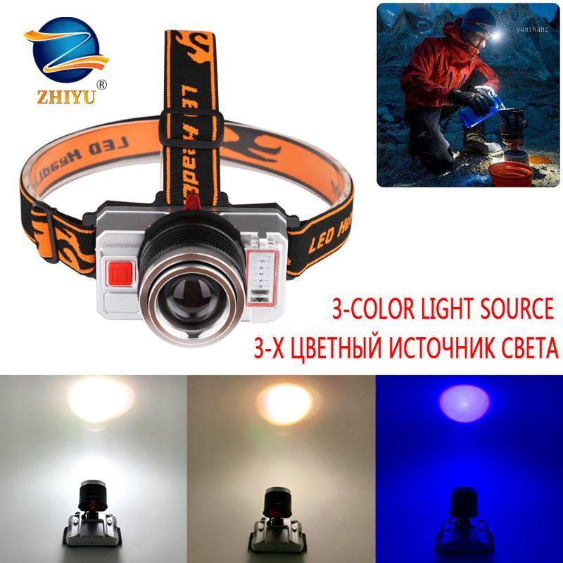 

ZHIYU 3-color Light Source LED Headlamp USB Rechargeable Fishing Headlight Portable Built-in 18650 Battery Camping1