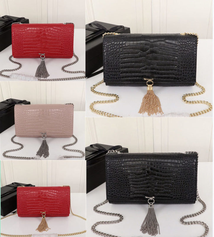 

Women purse luxury designer handbag kate bags crocodile pattern real leather chain shoulder bag high quality tassel bag 24cm